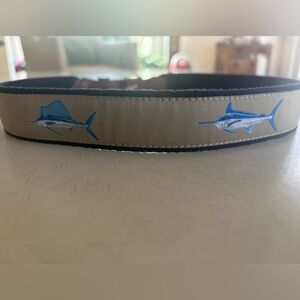 Kids Tan and Blue Fish Pattern Belt with Brass Buckle